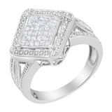 .925 Sterling Silver 2/5 Cttw Princess Cut Diamond Square On Point Cluster Composite Cocktail Ring (H-I Color, SI1-SI2 Clarity)-2 thumbnail 3