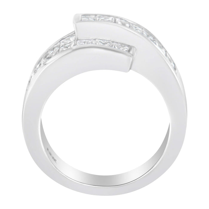 14K White Gold 2.0 Cttw Channel-Set Princess and Baguette-Cut Diamond Bypass Ring Band (G-H Color, SI1-SI2 Clarity)