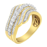 10K Yellow Gold 1.0 Cttw Baguette and Round Diamond Multi-Row Wave Bypass Ring (I-J Color, I1-I2 Clarity)-2 thumbnail 3