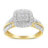 10K Yellow Gold 1.0 Cttw Diamond Composite Cushion-Shape Halo 3-Band-Look Engagement Ring (H-I Color, SI1-SI2 Clarity)-2 thumbnail 3