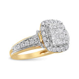 14K Yellow and White Gold 1.00 Cttw Princess and Round Cut Emerald Shaped Halo Diamond Cluster Ring (SI1-SI2 Clarity, H-I Color)-2 thumbnail 3