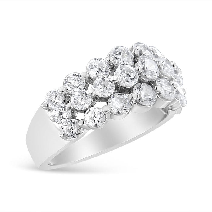 10K White Gold 2 1/2 Cttw Round Natural Diamond 3 Row Band Ring (I-J Color, I1-I2 Clarity)