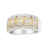 10K White and Yellow Gold 1.00 Cttw Baguette and Round cut Diamond Art Deco Multi-Row Ring Band (I-J Color, I1-I2 Clarity)-4 thumbnail 5