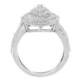 .925 Sterling Silver 1.0 Cttw Round & Baguette-Cut Diamond Marquise-Shaped Cluster Triple Stepped Halo Cocktail Fashion Ring (I-J Color, I2-I3 Clarity)-2 thumbnail 3