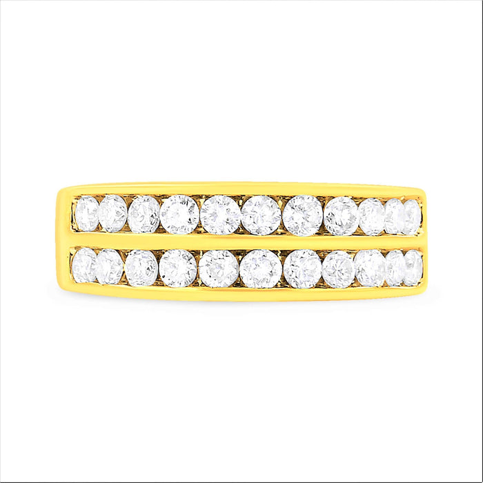 10K Yellow Gold Two-Row Diamond Band Ring (1 Cttw, J-K Color, I1-I2 Clarity)
