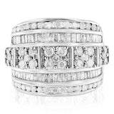 .925 Sterling Silver 2.0 Cttw Round & Baguette Cut Diamond Multi-Row Channel Set Tapered Cocktail Fashion Ring (I-J Color, I3 Clarity)-4 thumbnail 5