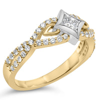 10K Two Tone Color 2/3 Cttw Diamond Kite and Twist Shank Ring (H-I Color,SI2-I1 Clarity)