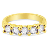 14K Yellow Gold Plated .925 Sterling Silver 1.0 Cttw Shared Prong-set Round Diamond 5 Stone Band Ring (J-K Color, I1-I2 Clarity)-2 thumbnail 3