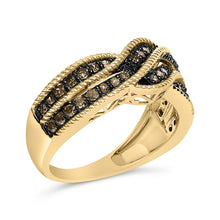 10K Yellow Gold Plated .925 Sterling Silver 1/2 Cttw Champagne Diamond Twisted Braid Band Ring-2