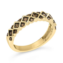 10K Yellow Gold Plated .925 Sterling Silver 1/4 Cttw Champagne Diamond Geometric Band Ring-2
