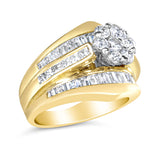 14K Yellow Gold 2-1/3 Cttw Diamond Cluster Channel Set Chevron Shaped Band Engagement Ring & Wedding Band Set (H-I Color, SI1-SI2 Clarity)--2 thumbnail 3