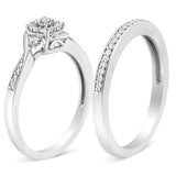 .925 Sterling Silver 1/4 Cttw Diamond Halo and Swirl Engagement Ring and Wedding Band Set (I-J Color, I3 Clarity)-2 thumbnail 3