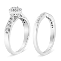 .925 Sterling Silver 1/3 Cttw Diamond Halo and Pave Shank Engagement Ring Set (I-J Color, I3 Clarity)