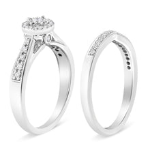 .925 Sterling Silver 1/3 Cttw Diamond Halo and Pave Shank Engagement Ring Set (I-J Color, I3 Clarity)-2