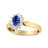 14K Yellow Gold 1/5 Cttw Round Diamond and 6x4mm Oval Blue Tanzanite Halo Ring (H-I Color, I1-I2 Clarity)-2 thumbnail 3