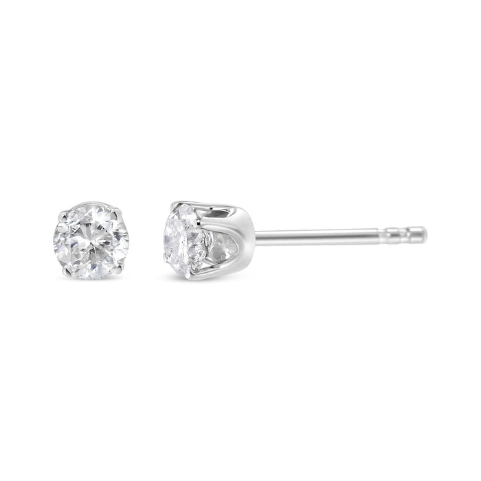 AGS Certified 14K White Gold 1.0 Cttw 4-Prong Set Brilliant Round-Cut Solitaire Diamond Push Back Stud Earrings (E-F Color, SI2-I1 Clarity)