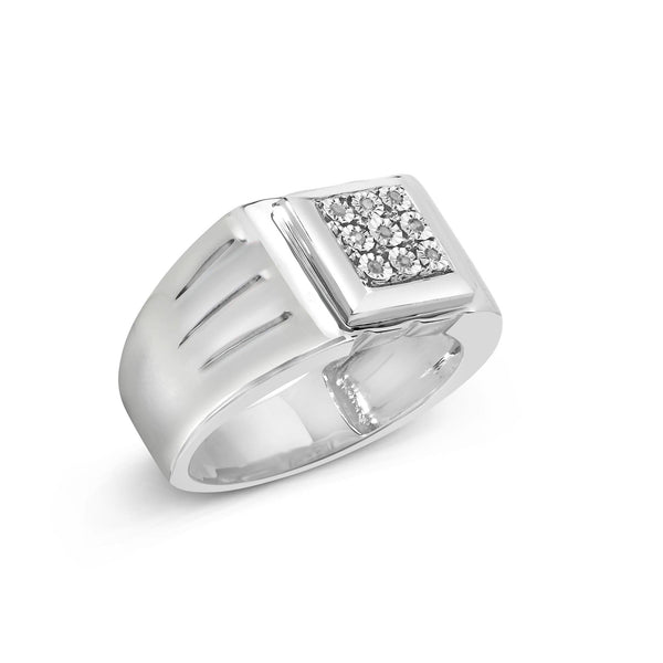 .925 Sterling Silver Diamond Accent Miracle-Set 9 Stone Ridged Band Gentlemen's Fashion Ring (I-J Color, I3 Clarity) - Size 10