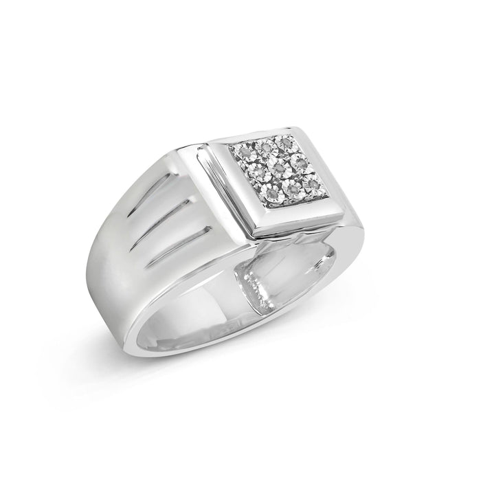 .925 Sterling Silver Diamond Accent Miracle-Set 9 Stone Ridged Band Gentlemen's Fashion Ring (I-J Color, I3 Clarity) - Size 10