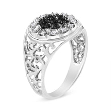 .925 Sterling Silver 1/4 Cttw White and Black Treated Diamond Halo Cluster Ring for Men (I-J Color, I3 Clarity)-2