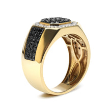 Men's 14K Yellow Gold Plated .925 Sterling Silver 1 1/4 Cttw White and Black Diamond Signet Style Band Ring (Black / I-J Color, I2-I3 Clarity)-2