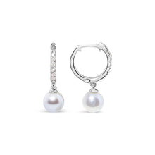 10K White Gold 6x6 MM Cultured Freshwater Pearl and Diamond Accent Drop Huggy Earring (H-I Color, I1-I2 Clarity)-2
