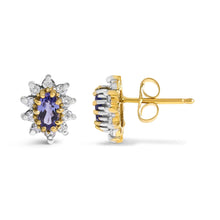 14K Yellow Gold 1/4 Cttw Diamond and Blue Purple Tanzanite Sunburst Halo Stud Earrings (K-L Color, I1-I2 Clarity)-2