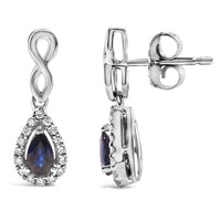 10K White Gold Pear Cut Blue Sapphire and 1/7 Cttw Diamond Infinity Drop and Dangle Earrings (I-J Color, I1-I2 Clarity)