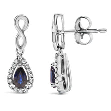 10K White Gold Pear Cut Blue Sapphire and 1/7 Cttw Diamond Infinity Drop and Dangle Earrings (I-J Color, I1-I2 Clarity)-2