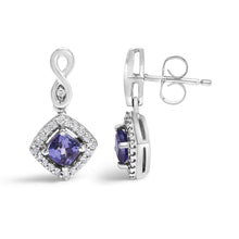 10K White Gold Blue Purple Tanzanite and Diamond Halo Cushion Shaped Drop Earrings (I-J Color, I1-I2 Clarity)-2
