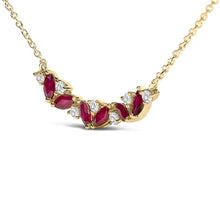14K Yellow Gold Red Ruby and Diamond Trio Bar Line Necklace (I-J Color, SI2-I1 Clarity) - 18 inch-2