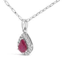 14K White Gold 6x4 Pear Red Ruby and Diamond Halo Pendant Necklace - 18" Inches-2