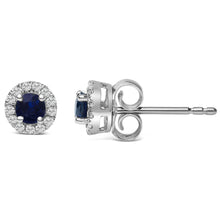10K White Gold 3.25mm x 3.25mm Round Blue Sapphire and 1/10 Cttw Diamond Halo Stud Earrings (I-J Color, I1-I2 Clarity)-2