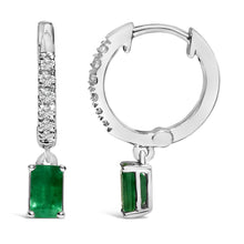10K White Gold Oval Green Emerald and 1/8 Cttw Diamond Drop Earrings  (I-J Color, I1-I2 Clarity)-2