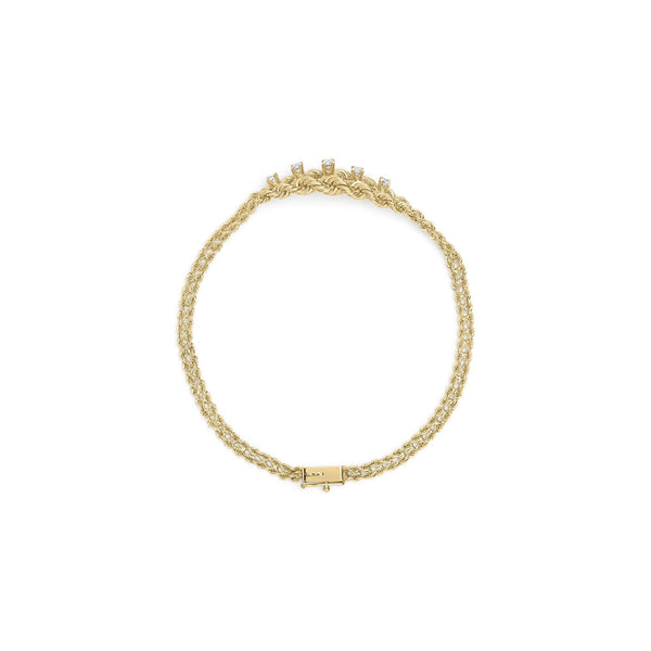 10K Yellow Gold 1/4 Cttw Round-Cut Diamond Basket Weave Rope Chain Style 7
