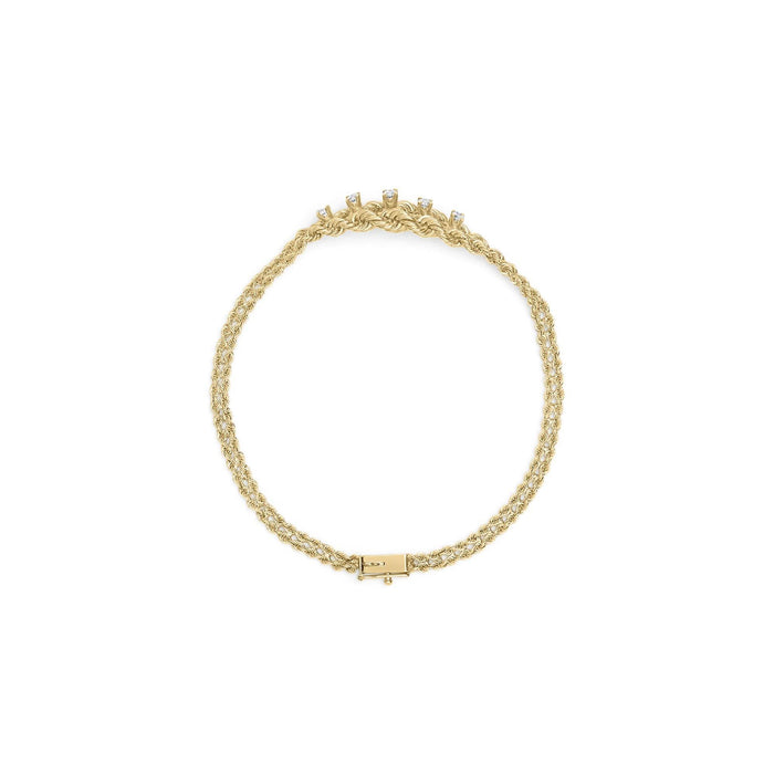 10K Yellow Gold 1/4 Cttw Round-Cut Diamond Basket Weave Rope Chain Style 7