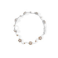 10K White Gold 4.0 Cttw Champagne and White Diamond Floral Cluster and Station Link Bracelet (H-I Color, SI2-I1 Clarity) - 7