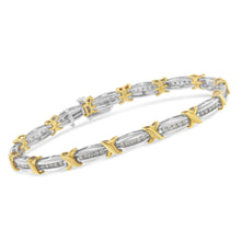 Two-Tone 10K Yellow Gold over .925 Sterling Silver 1.0 Cttw Diamond Channel Set Tapered & X-Link 7" Tennis Bracelet (H-I Color, I2-I3 Clarity)-2