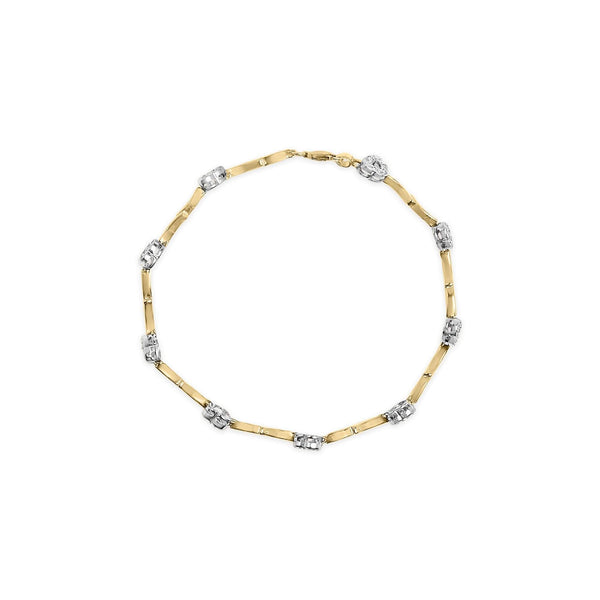 10k Two-Tone Gold 1/3 Cttw Diamond Pave Set Heart S-Link 7.25