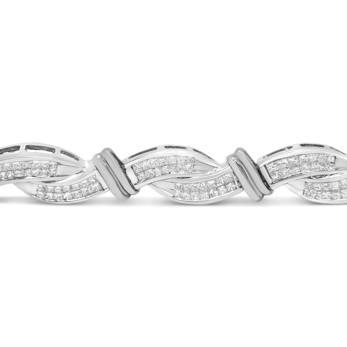 14K White Gold 4.0 Cttw Invisble Set Princess-Cut Diamond Wave Style Link Bracelet (H-I Color, SI2-I1 Clarity) - 7