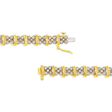 10K Yellow Gold Plated .925 Sterling Silver 2.0 Cttw Round Diamond Cluster "X" Shaped Link Bracelet (H-I Color, I3 Clarity) - 7"-2