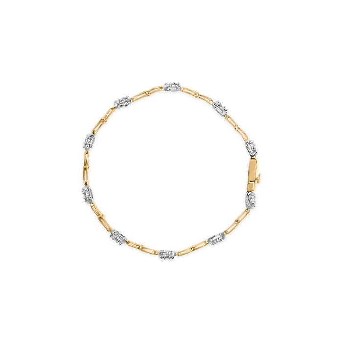 10K White and Yellow Gold 1.00 Cttw Diamond Oval Shaped Cluster Link  Bracelet (I-J Color, SI2-I1 Clarity) - 7