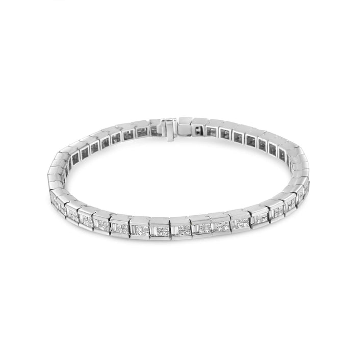14K White Gold 4 3/8 Cttw Alternating Invisible Set Princess and Baguette Diamond Tennis Bracelet (G-H Color, VS1-VS2 Clarity) - Size 7