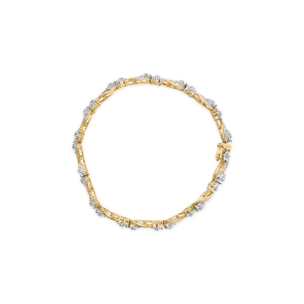 10k Yellow Gold 3.00 Cttw Round-Cut and Baguette-Cut Floral Link 7.25