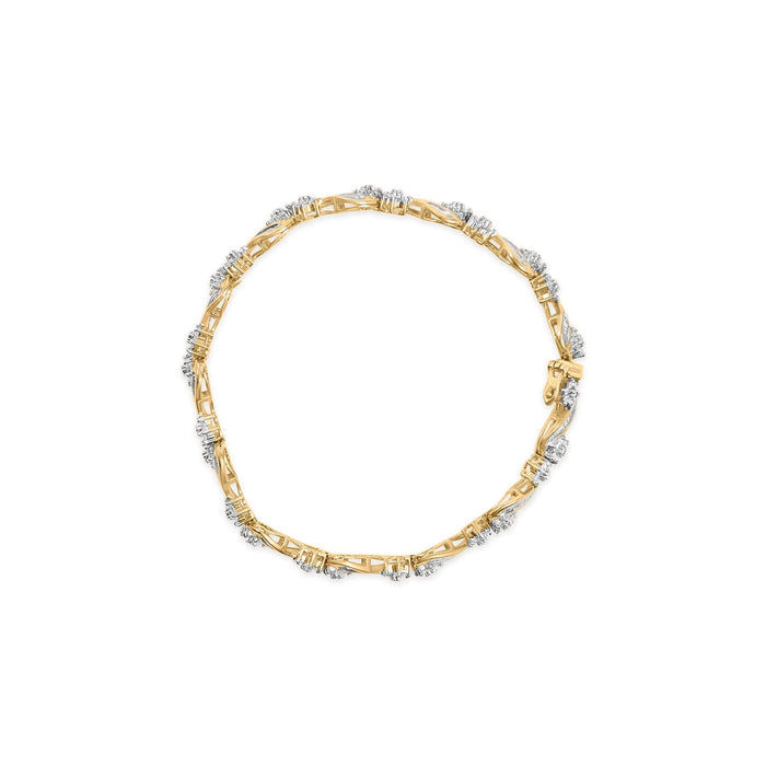 10k Yellow Gold 3.00 Cttw Round-Cut and Baguette-Cut Floral Link 7.25
