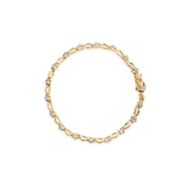 10k Yellow Gold 1.00 Cttw Round-Cut Diamond Floral S-Link 7.50