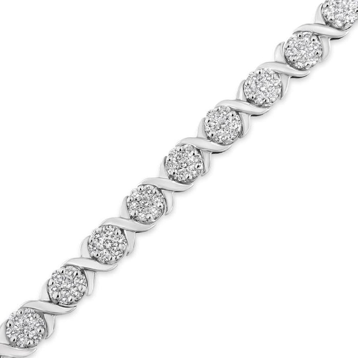 14K White Gold 6-1/3 Cttw Round Brilliant-Cut Diamond Round Cluster & X-Link 7