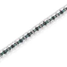 Black Rhodium over .925 Sterling Silver 1.0 Cttw Rose Cut Diamond Double-Link 7" Tennis Bracelet (Blue Color, I1-I2 Clarity)-2