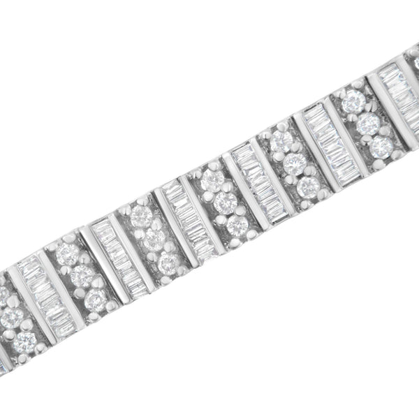 14K White Gold 4 7/8 cttw Baguette & Round Brilliant-Cut Diamond Channel- & Prong-Set Tennis Bracelet (I-J Color, I1-I2 Clarity) - Size 7.25