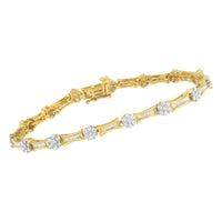10K Yellow and White Gold 2.00 cttw Round and Baguette-Cut Diamond Link Bracelet (I-J Color, I2-I3 Clarity) - Size 7.25