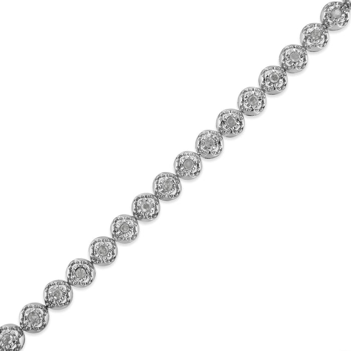 .925 Sterling Silver 1.0 Cttw Diamond Miracle-Plate Open Quatrefoil Flower Circle-Link 7